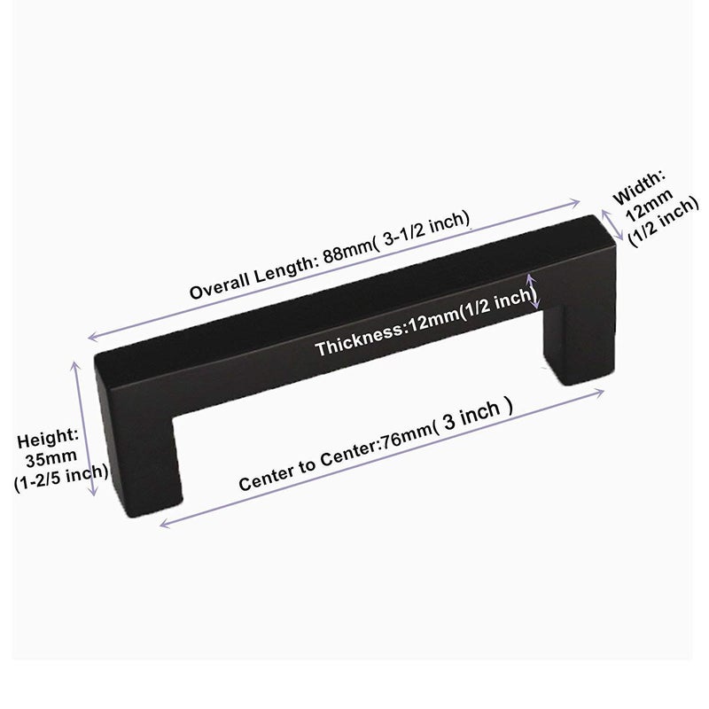 homdiy 5 Pack Black Cabinet Pulls 3 Inch Matte Black Cabinet Pulls Drawer Dresser Handles Drawer Handle Stainless Steel Dresser Hardware Center to Center 76mm Square Bar Stainless Steel Hardware - Image 2